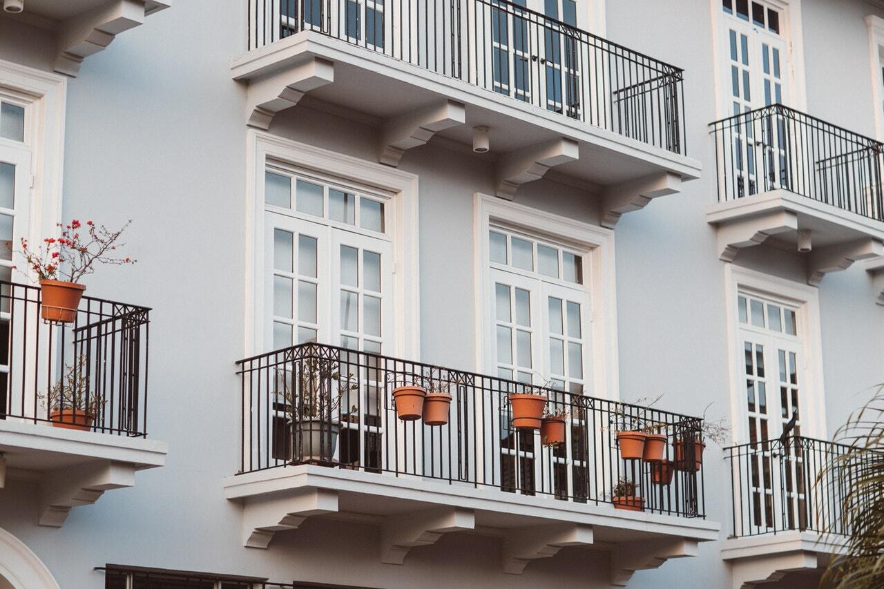 a balcony with balconies