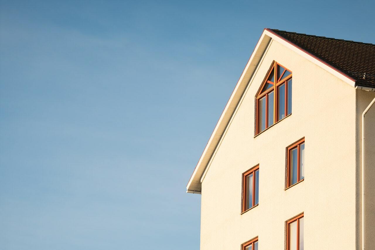 a white building with a blue sky