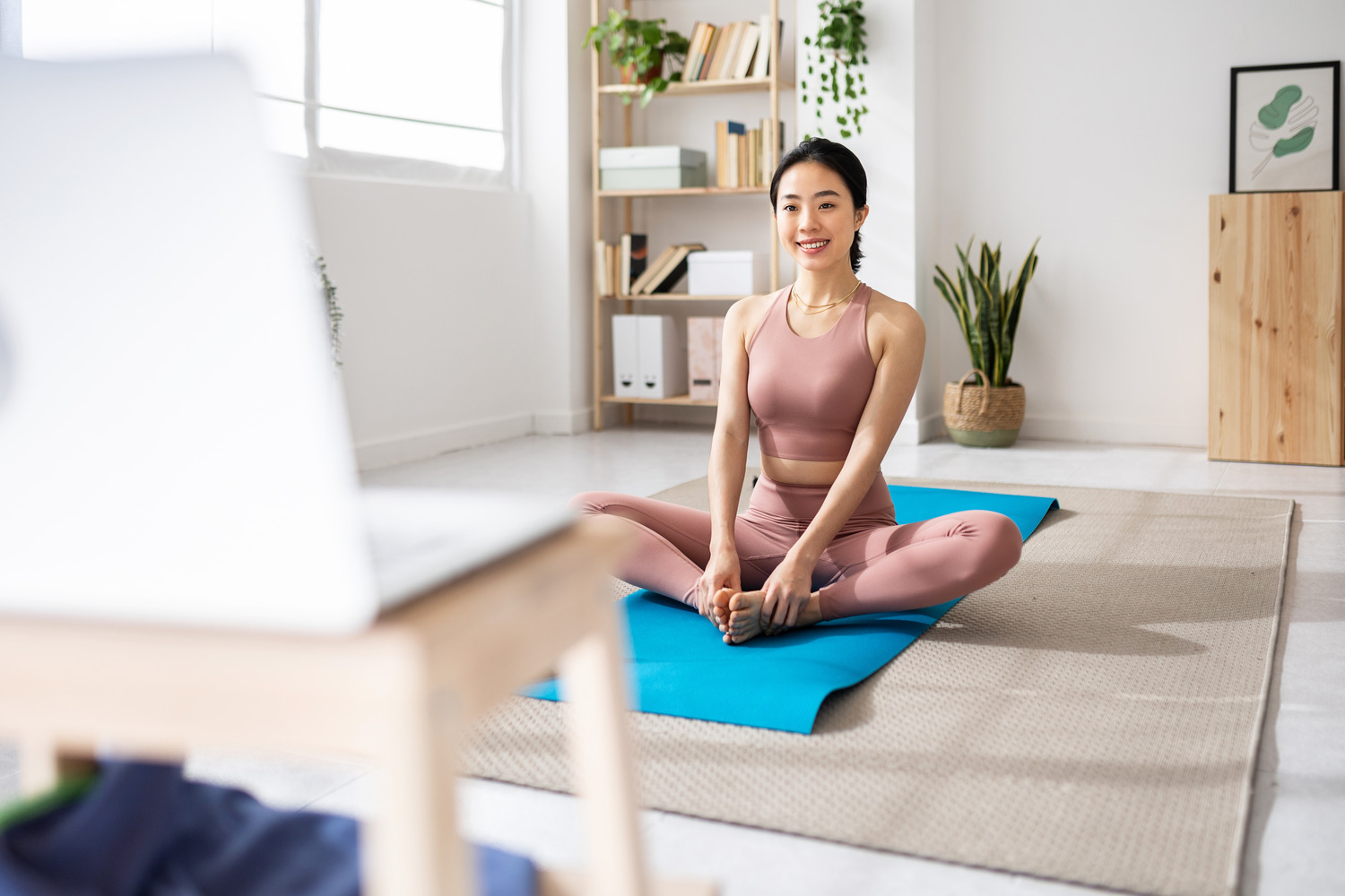 a person sitting on a bed