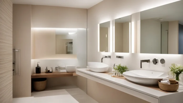 a modern bathroom features sleek, new fixtures and bright lighting, showcasing a recent renovation by professional contractors.