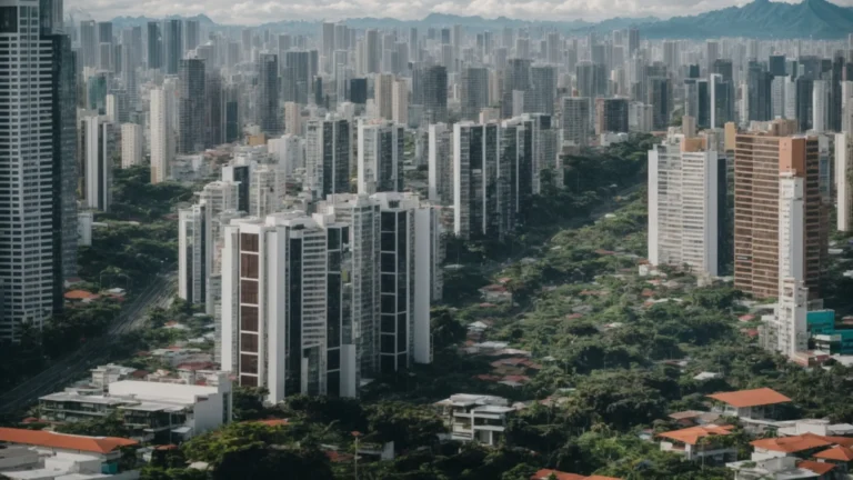 panoramic view of a modern city skyline in the philippines with high-rise buildings under a clear sky, reflecting prosperity and growth.